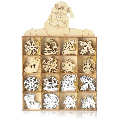 Produktbild von com-four® 48-teiliges Tannenbaumschmuck Holz-Anhänger Set - Weihnachtsbaumschmuck zum Dekorieren für den Weihnachtsbaum - Christbaumschmuck