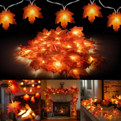 Lichtkette mit Ahornblättern, 3 m, 20 LEDs, Herbstdeko