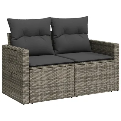 Produktbild von Gartensofa 2-Sitzer mit Kissen Grau Poly Rattan