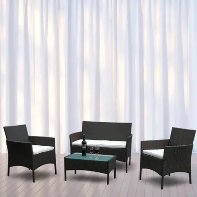 Produktbild von Fiqops Gartenmöbel Gartenmöbel-Sets Handgeflochten Garnitur Sitzgruppe Sofa Gartengarnitur Relax-Lounge braun
