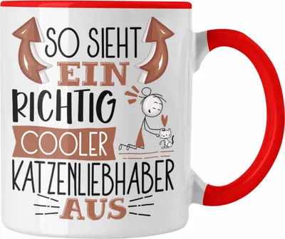 Produktbild von Trendation - Katzenliebhaber Tasse So Sieht Ein Richtig Cooler Katzenliebhaber Aus Geschenk Lustiger Spruch Geschenkidee (Rot)