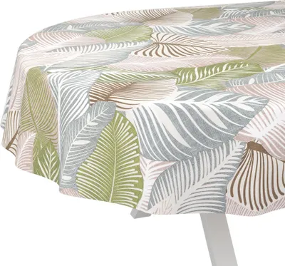 Produktbild von Tischdecke Extraordinär Blätter Grün Oval 280x140cm Schnittkante Wachstuch abwaschbar