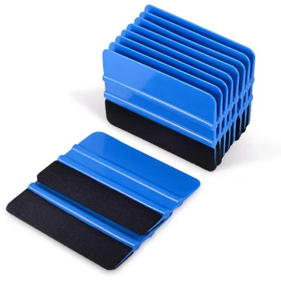 Imagen del producto de Espátula para láminas con borde de fieltro - 10 unidades - 10 x 7,3 cm - Espátula para láminas de vinilo automotriz, láminas para ventanas y láminas adhesivas - Plástico - Herramienta para la aplicación de láminas - Azul