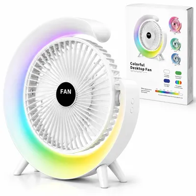 Produktbild von Tischventilator USB C LED Ventilator Schreibtischventilator tragbar Akku Weiß verstellbar 22 x 23 cm