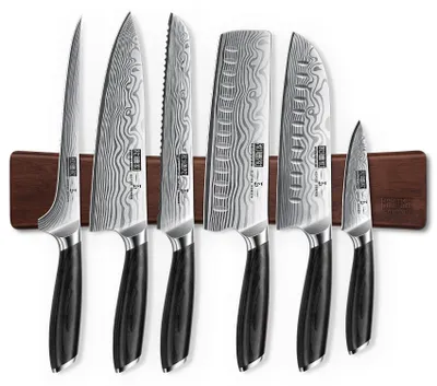 Produktbild von HOSHANHO 7-teilig Messerset mit Magnet Messerhalter, Scharfes Kochmesserset
