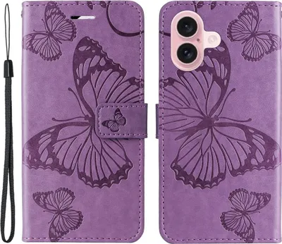 Produktbild von iPhone 16 Hülle - Coverup Schmetterlinge Klapphülle - Lila