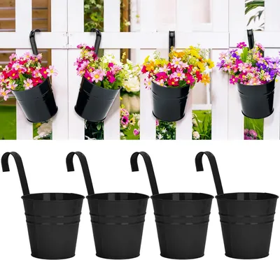 Obrázok produktu pre Závesné kvetináče 10 cm, 4 ks, kov, čierna, pre vonkajšie použitie