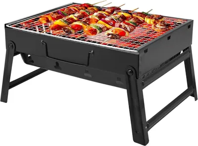 Image de Gril portable et pliable, à charbon de bois, dimensions 35x26x20 cm, pour 3 à 5 personnes, idéal pour le camping