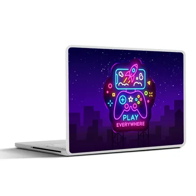 Produktbild von MuchoWow® Laptop Aufkleber Sticker Cover Gaming - Neon - Spielen - Blau - Nacht - Controller 30x22 cm - Laptop-Sticker