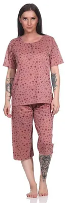 Produktbild von Damen Sommer Pyjama 2 teilig Schlafanzug 3/4 Hose; Korallenrot/M/38