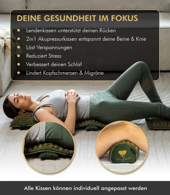 Produktbild von CALM ELEPHANT ORIGINAL Akupressurmatte "ULTIMATE" Premium XXL Set für Einsteiger, 6-teilig mit Lendenkissen und Kniekissen Ganzkörpermassage, grün