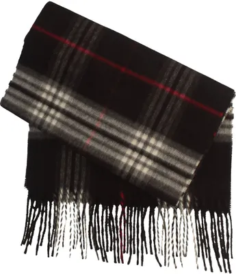 Feiner Cashmink Tartan-Karo Schal mit Fransen von Hut-Breiter in schwarz
