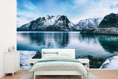 Produktbild von MuchoWow® Fototapete für Wohnzimmer oder Schlafzimmer Wandtapete Vinyl Motivtapete Wasser - Berge - Natur - 450x300 cm - Gemusterte