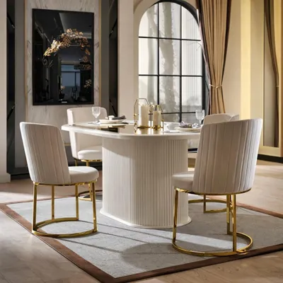 Produktbild von Set aus 6 eleganten Stühlen mit goldenen Beinen und Samtpolsterung