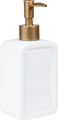 Produktbild von QUVIO Seifenspender - Seifenpumpe - Seifenspender - Seife - Handseife - Seifenhalter - 470 ml - Weiß mit Gold