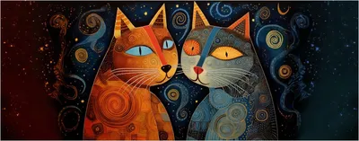 Produktbild von Wallario Poster - Kosmische Katzenfreunde, Kunstdruck Größe: 80 x 200 cm