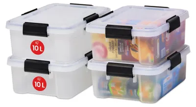 Produktbild von Iris Ohyama Luftdichte Kunststoff-Aufbewahrungsboxen mit Deckel, 10L, 4er-Set, T