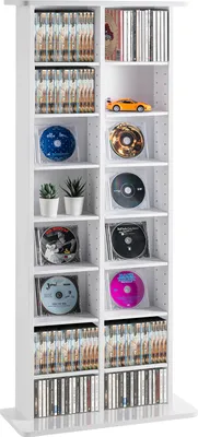 Obrázok produktu pre Skriňa na médiá VEVOR, 8-vrstvová polica na DVD až pre 464 CD, nastaviteľné police na CD so 16 priehradkami, chráni a organizuje zbierky hudby, filmov, videohier alebo spomienkových predmetov, biela