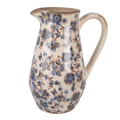Produktbild von Clayre & Eef Dekorative Kanne 20x14x25 cm Beige Blau Keramik Blumen