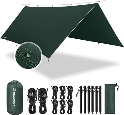Produktbild von Bessport Camping Zelt Tarp 3x4m Wasserdicht PU3000mm Grün mit Zubehör
