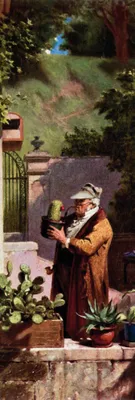 Produktbild von Carl Spitzweg Kunstdruck Bild - Der Kaktusfreund, 1857, Detail (158 x 53 cm)
