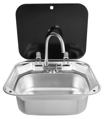 Produktbild von Spülbecken für die Küche, Einzelbecken - Silberfarben - Aus Edelstahl (304) - Mit Glasdeckel