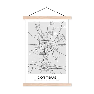 Produktbild von MuchoWow® Textilposter Cottbus - Karte - Stadtplan - Deutschland - Karte 120x180 cm mit holzfarbenen Rahmen - Textil-Plakat