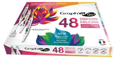 Zdjęcie produktu dla Markery akrylowe GRAPH'IT dwustronny pędzelek i cienkopis, 48szt Mystery Coloring