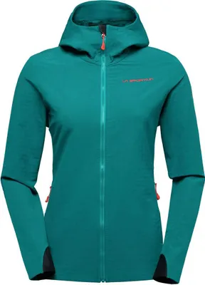 Midlayer-Jacke für Damen in Türkis von La Sportiva; mit Kapuze und Reißverschluss.