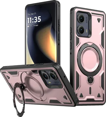Produktbild von Dual Layer Hülle für Motorola Edge 2024 5G Metall Ring Ständer Magnetisch Stoßfest Militär Handyhülle Roségold