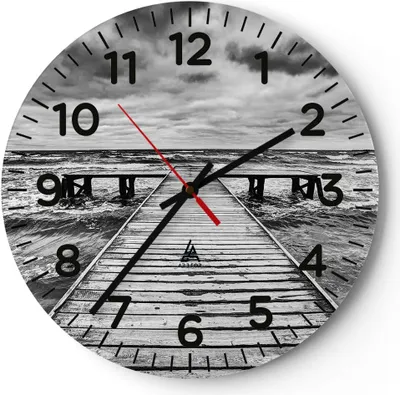 Produktbild von Wanduhr - Rund - Glasuhr - Brücke Meer Welle - 30x30cm - Schleichendes Uhrwerk - Lautlos - zum Aufhängen bereit - Dekoration Modern - Wanddekoration aus Glas - C4AR30x30-3637