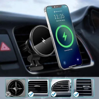 Immagine prodotto di Supporto universale da auto per smartphone - Caricabatterie wireless - 10 W/7,5 W - Griglia di ventilazione - Ricarica rapida Qi - Supporto da auto per telefono