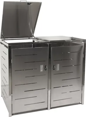 Produktbild von 2er-Mülltonnenverkleidung HWC-E83, Mülltonnenbox Mülltonnenabdeckung, erweiterbar 117x131x80cm  Edelstahl 48kg