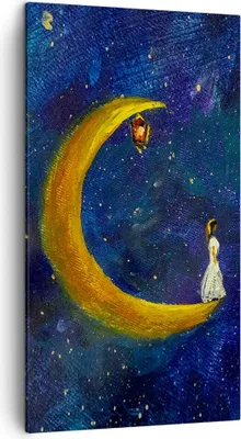 Produktbild von Bild auf Leinwand - Leinwandbild - Einteilig - Mädchen auf der Mond - 45x80cm - Wand Bild - Wanddeko - Wandbilder - Leinwanddruck - Bilder - Wanddekoration - Leinwand bilder - Wandbild - PA45x80-4575
