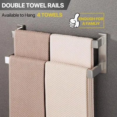 Productafbeelding van Famanu Handdoekhouder, dubbele handdoekrek, wandmontage, 40 cm - roestvrij staal, geborsteld