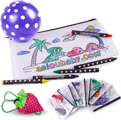 Productafbeelding van Rugzakken om in te kleuren - Individuele zakjes met 5 wax kleurpotloden en ballon - Cadeau kinderen voor feestjes