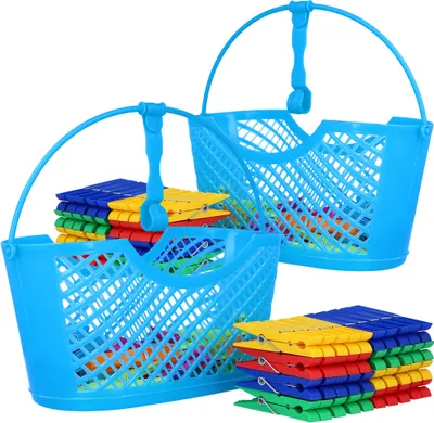 Produktbild von com-four® 74-teiliges Set mit Wäscheklammern & Wäscheklammerkorb