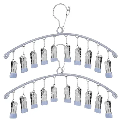 Produktbild von 2er Set winddichter Sockentrockner aus Edelstahl mit Clips – platzsparender Sockenhalter und Hutorganizer für den Kleiderschrank