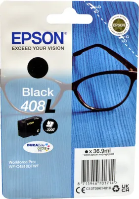 Produktbild von Epson Singlepack Black 408L DURABrite Ultra Ink, Standardertrag, Schwarz, Tinte auf Pigmentbasis, 36,9 ml, 1 Stück(e), Einzelpackung