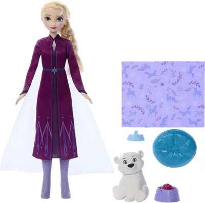 Produktbild von Disney Frozen Disney Die Eiskönigin Elsa-Modepuppe und Eisbärenjunges-Figur mit 4 Pflegezubehörteilen, Modepuppe, Weiblich, 3 Jahr(e), 304,8 mm, -1045000 g, Mehrfarbig