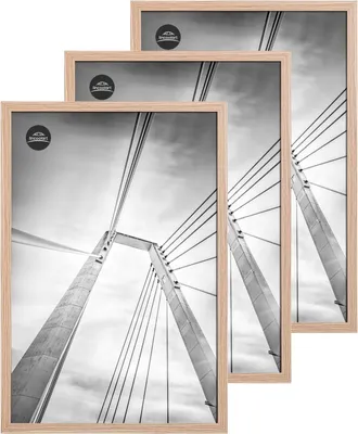 Zdjęcie produktu dla Ramka na zdjęcia 40 x 60 cm, naturalne drewno, zestaw 3 szt., akryl, na plakaty