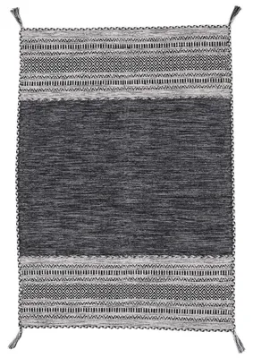 Produktbild von Flachgewebeteppich Kelim Azizi Schwarz 60x110 cm | Moderner Teppich für Wohn- und Schlafzimmer