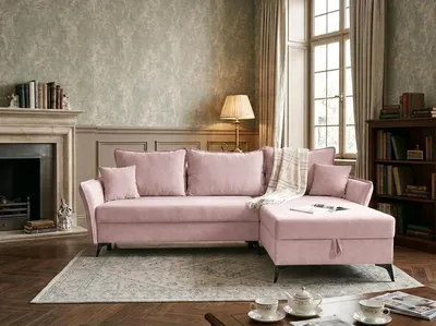 Produktbild von NORDELO Ecksofa mit Schlaffunktion und Bettkasten COSOLETO 262x182x100 cm Altrosa L-Form Schlafsofa, Velours BLUVEL