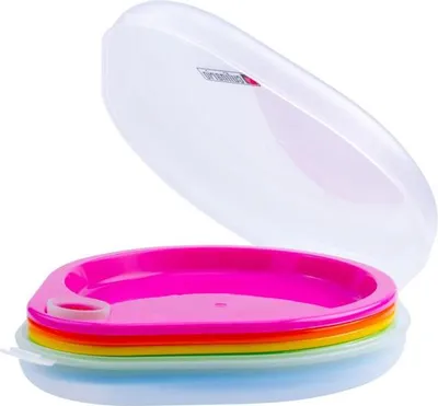 Produktbild von Culinario Partyset, Servierplatte mit 6 bunten Tellern, ineinander stapelbar, ca. 20 x 23 x 5,1 cm
