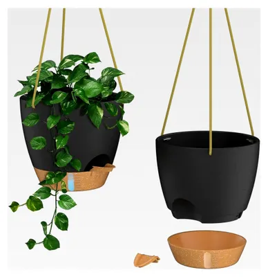 Produktbild von 20 cm Hängender Blumentopf aus Kunststoff für Pflanzen im Innen- und Außenbereich (Set aus 2, Schwarz)