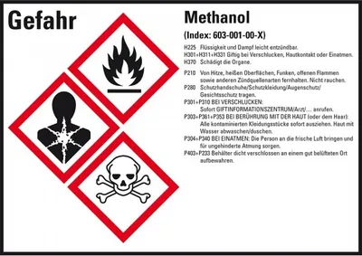 Produktbild von Dreifke® Aufkleber I Gefahrstoffetikett Methanol, GefStoffV/GHS/CLP, Folie, 1...
