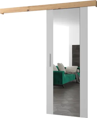 Produktbild von MEBLE KRYSPOL  Schiebetürsystem SALWADOR 2 mit Schienenabdeckung und Spiegel, Einbautüren, 90x204cm, Weiß