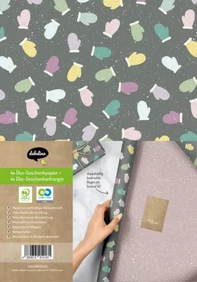 Image de Lot de papier cadeau de Noël : gants (multicolores, violets) pour enfants et adultes