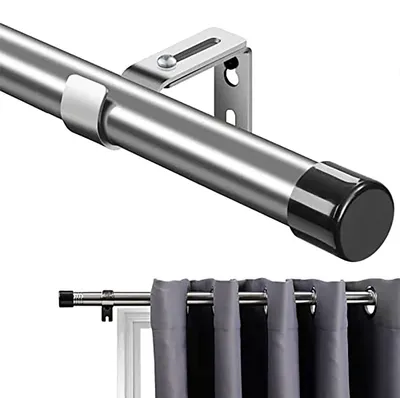 Produktbild von Gardinenstange - Ausziehbar von 76 bis 238 cm - Mit Endkappen und Halterungen - Edelstahl - Silber