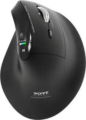 Obrázok produktu pre Ergonomická bezdrôtová myš PORT Designs ERGO AUDITOR, Bluetooth a 2,4 GHz, dobíjateľná cez USB-C, 1000–4800 DPI, 6 tlačidiel, čierna